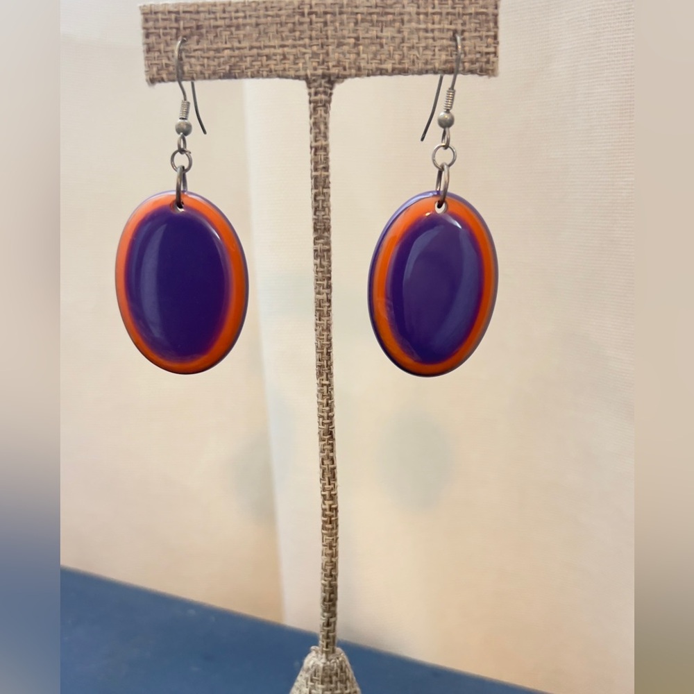 Vibrant Purple & Orange Oval Dangle Earrings